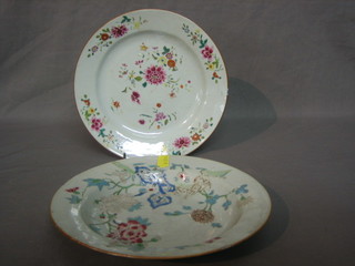 A Famille Rose circular porcelain plate 9" (cracked) and a similar bowl