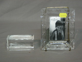 A  Waterford crystal glass easel photograph frame 5 1/2" x 4 1/2" together with a Country Arts paperweight in the form of a bridge