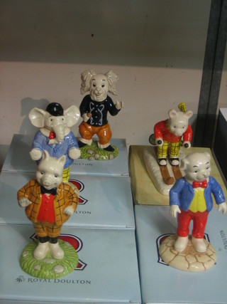 5 Royal Doulton Rupert The Bear Figures - Agly Pug, Edward Trunk, Pong Ping, Podgy Pig and Rupert Takes a Skiing Lesson