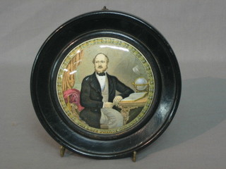 A 19th Century Prattware pot lid decorated The Late Prince Consort contained a socle frame 6 1/2"