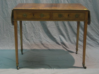 A 19th Century mahogany sofa table fitted 2 drawers and 2 oval flaps to the sides, raised on square tapering supports 31"