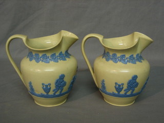 A pair of Braneld salt glazed Jasper style pottery jugs (1 cracked to rim) 6"