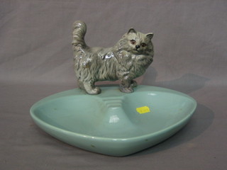 A Beswick pottery ashtray decorated a standing cat 10"