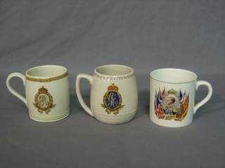 A George V 1935 Jubilee mug, 2 Edward VIII Coronation mugs, 2 King George VI Coronation mugs and  a Charles and Diana wedding mug