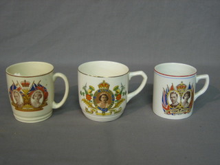 A George V 1935 Jubilee beaker, do. mug, an Edward VII Coronation mug, 2 George VI Coronation mugs and an Elizabeth II Coronation mug