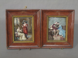 A pair of Continental prints on glass "Romantic Scenes" 4" x 3"