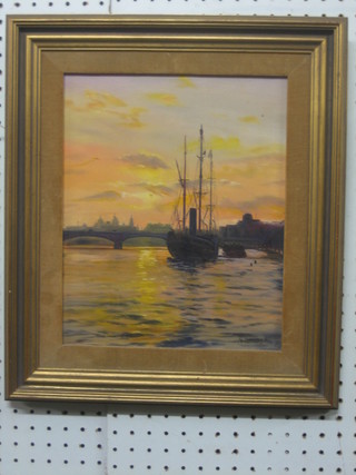 G Scarnegie, oil on board "Thames at Dusk Looking West" 11" x  9"