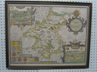 John Speed, a map of Pembrokeshire, framed and glazed front and rear 16" x 20"
