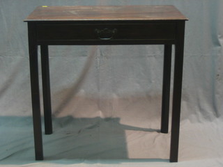 A Georgian mahogany side table fitted a drawer, raised on square tapering supports 28"