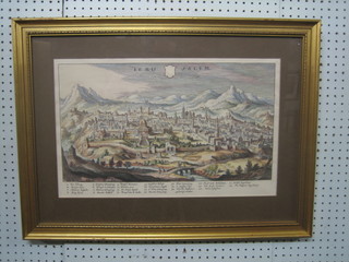 A coloured view/map of Jerusalem marked Ireu Salem 13" x 20"