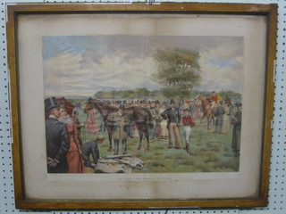 After Collin, a coloured print "The Derby, The Paddock at Epsom with Edward VII in Foreground" 14" x 20" (crease to centre and cut down)