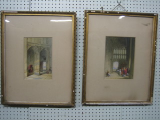 C A K E Smythe, a pair of 19th Century watercolour drawings "Interior Studies of Cathedrals, Two Standing Monks and Formal Procession" 8 1/" x 6"