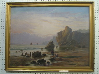 19th Century oil painting on board "Study of Winkle Pickers" 8" x 24"