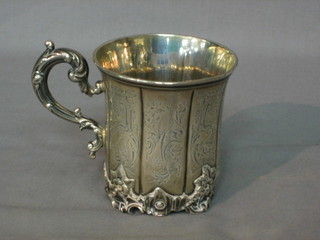 A Victorian engraved and embossed silver christening tankard, London 1840, 6 ozs