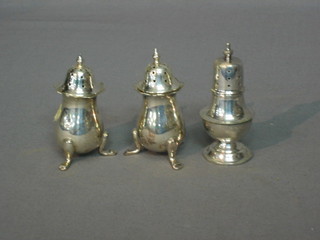 3 various silver pepperettes, 3 ozs