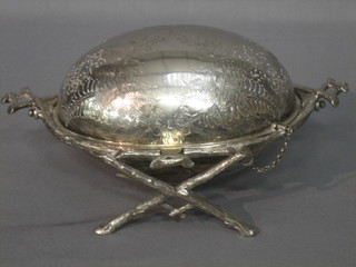 An engraved silver plated roll top breakfast dish 8" by Mappin Brothers 