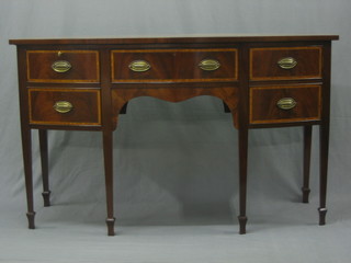 A Edwardian Georgian style inlaid mahogany bow front sideboard fitted 1 long drawer flanked by cupboards, raised on square tapering supports ending spade feet 60"