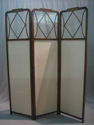 An Edwardian inlaid mahogany 3 fold dressing screen