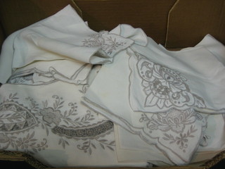 A Peruvian lace table cloth and various napkins etc