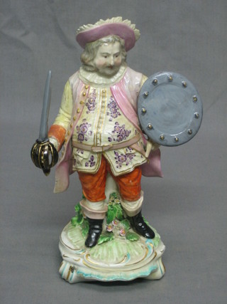 A 19th Century porcelain figure of a standing John Falstaff (sword and shield f and r) 8"