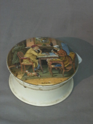 A 19th Century Prattware pot lid - A Pear