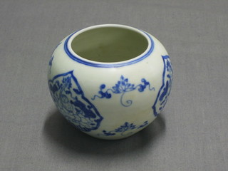An Oriental blue and white pottery globular shaped jar 3"