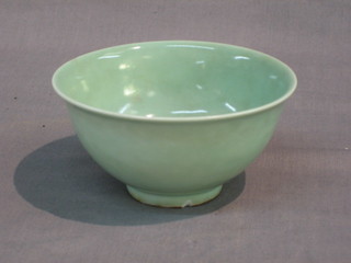 A Celadon bowl, the base with 6 character mark and chips 4 1/2"