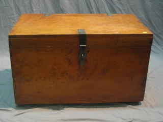 A 19th Century camphor trunk with hinged lid, iron hasp and handles 34"