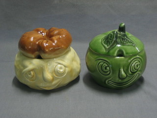 A Sylvac jar and cover in the form of a cottage loaf, the base marked bread 4" and 1 other in the form of an apple