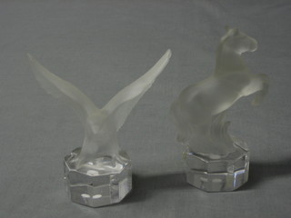 A Goebal glass figure of a rearing horse 5"  and a Goebal glass figure of an eagle with wings outstretched 4 1/2"
