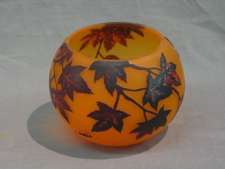 A reproduction Galle orange Art Glass vase 6"