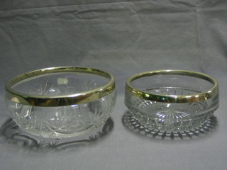 A cut glass fruit bowl with silver plated rim 8" and 1 other