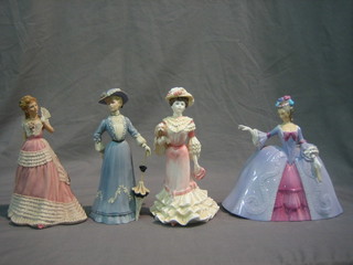 2 Wedgwood figure of a standing ladies 9", a Coalport figure of a lady and 1 other