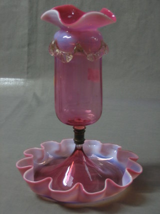 A Victorian pink glass epergne 12"