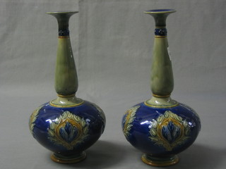 A pair of Royal Doulton club shaped vases, the bases marked Royal Doulton (1 f and r) 11"