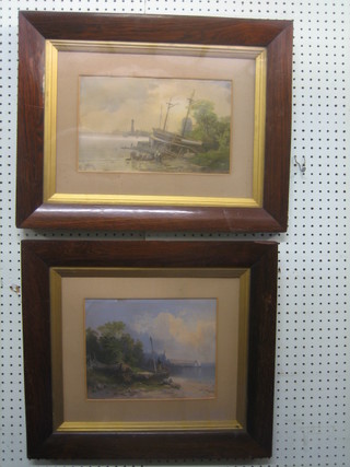 A pair of 19th Century coloured prints "Fishing Boats" contained in rosewood frames 8" x 13"