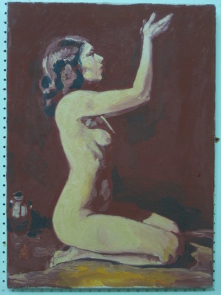 Bernard Terry Aspin, oil painting on canvas "Seated Naked Lady" 22" x 16", the reverse with certificate of authenticity - NB he was an illustrator for Bunty and other girls magazines, see also lot 550