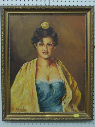 Chris King, oil on board, "Portrait of a Spanish Lady"  17" x 13"