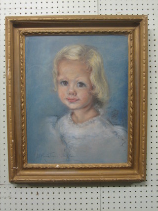 Mollie Forrester Walker, a pastel head and shoulders portrait "Young Girl" 17" x 13" contained in a gilt frame