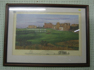 After Linda Hartough, limited edition coloured print 484/850 "The Road Hole, The 17th Hole of the Course at The Royal and Ancient Golf Course of St. Andrews" produced for the 1990 Open Golf Championship 17" x 28"