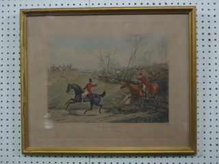 After Alken, a set of 4 19th Century coloured hunting prints engraved by R G Reeve, "Drawing the Cover, Getting Away, Full Cry and The Death" 10" x 14"
