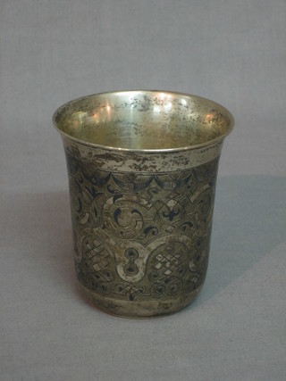 A Russian engraved silver beaker, the base marked HC 186984, 5 ozs