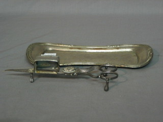 A 19th Century silver plated snuffer tray complete with snuffers