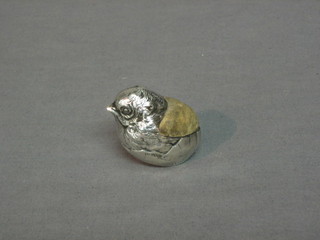 An Edwardian silver pin cushion in the form of a chick by Samuel Morden, Chester (marks rubbed)