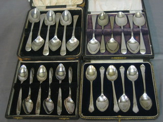 2 sets of 6 silver plated grapefruit spoons and 2 sets of 6 silver plated tea spoons