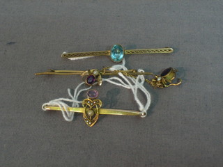 3 various "gold" bar brooches and 1 other