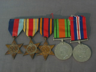A group of 5 medals comprising 1939-45 Star, Africa Star, Burma Star, Defence and War medal