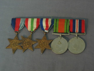 A group of 5 medals comprising 1939-45 Star, Italy Star, France and Germany Star, Defence and War medal