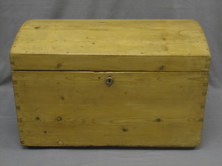 A Continental domed pine cabin trunk with hinged lid 35"