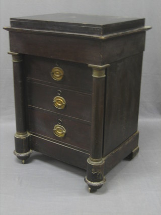 A French stained mahogany pedestal chest fitted 3 long drawers with column decoration to each side 24"